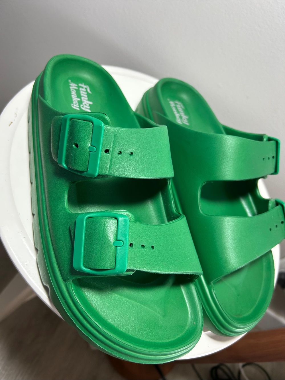 Kids Green Double-Buckle Slip-On Sandals